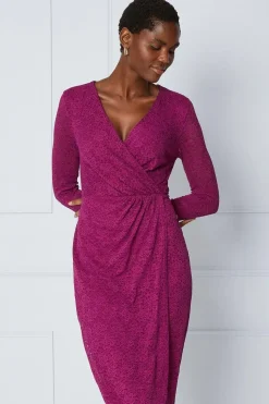 Lace Gathered Wrap Midi Dress