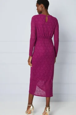 Lace Gathered Wrap Midi Dress
