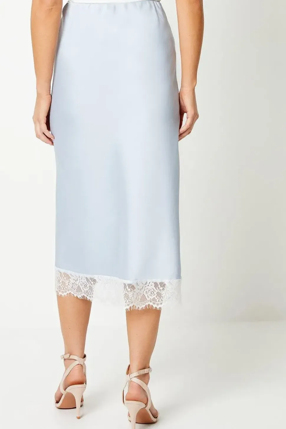 Lace Hem Satin Midi Skirt
