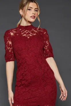 Lace High Neck Short Sleeve Mini Dress