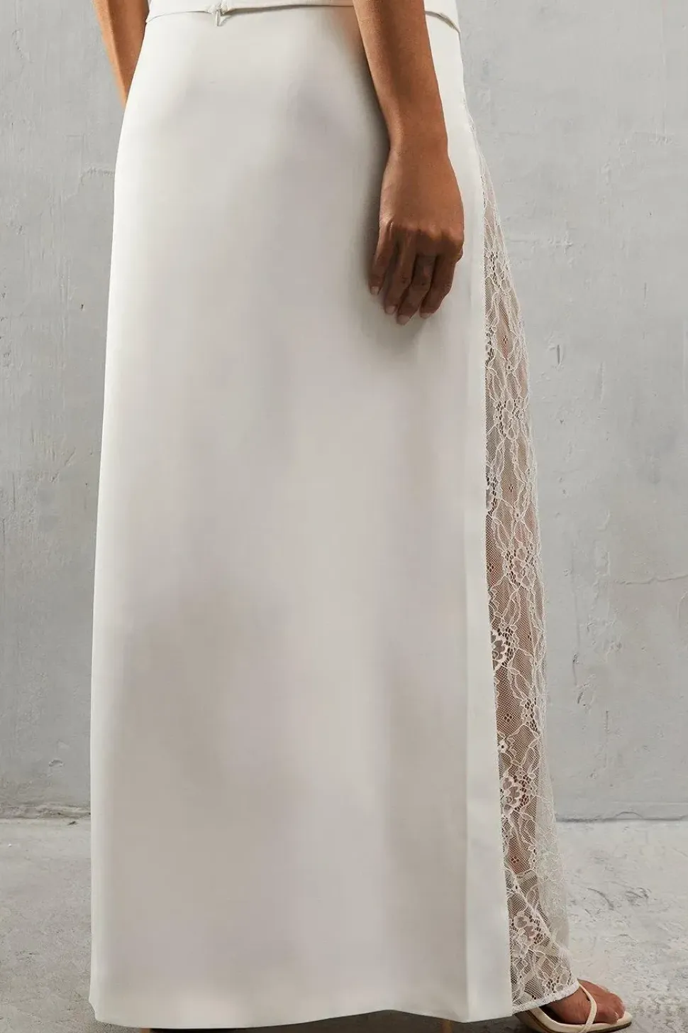 Lace Insert Column High Waist Maxi Skirt