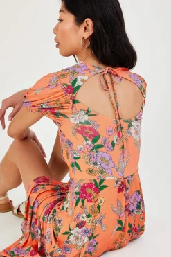 Lace Insert Floral Jersey Dress