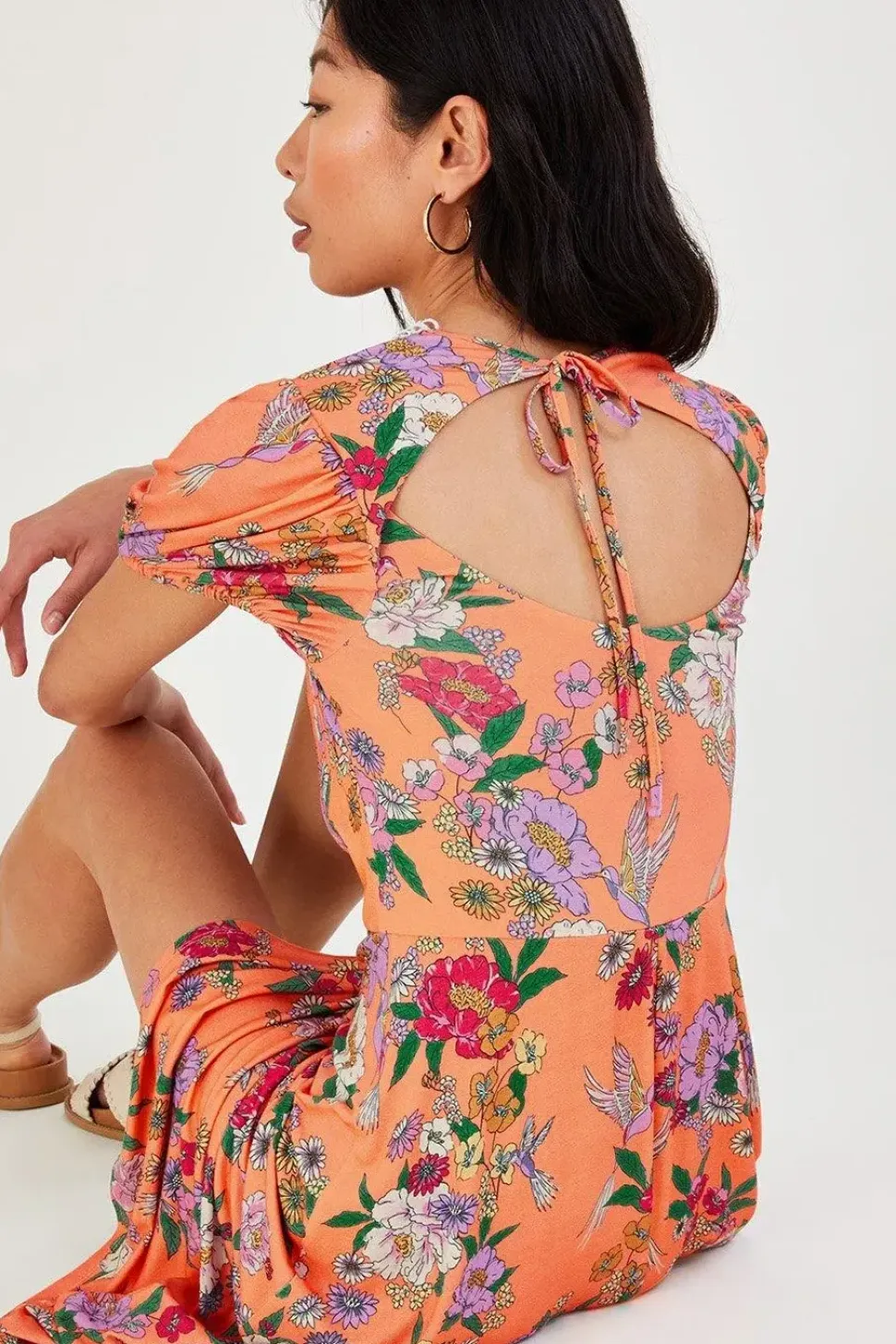 Lace Insert Floral Jersey Dress