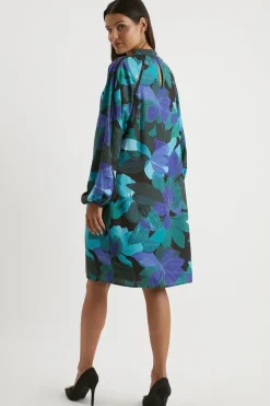 Lace Insert High Neck Shift Dress