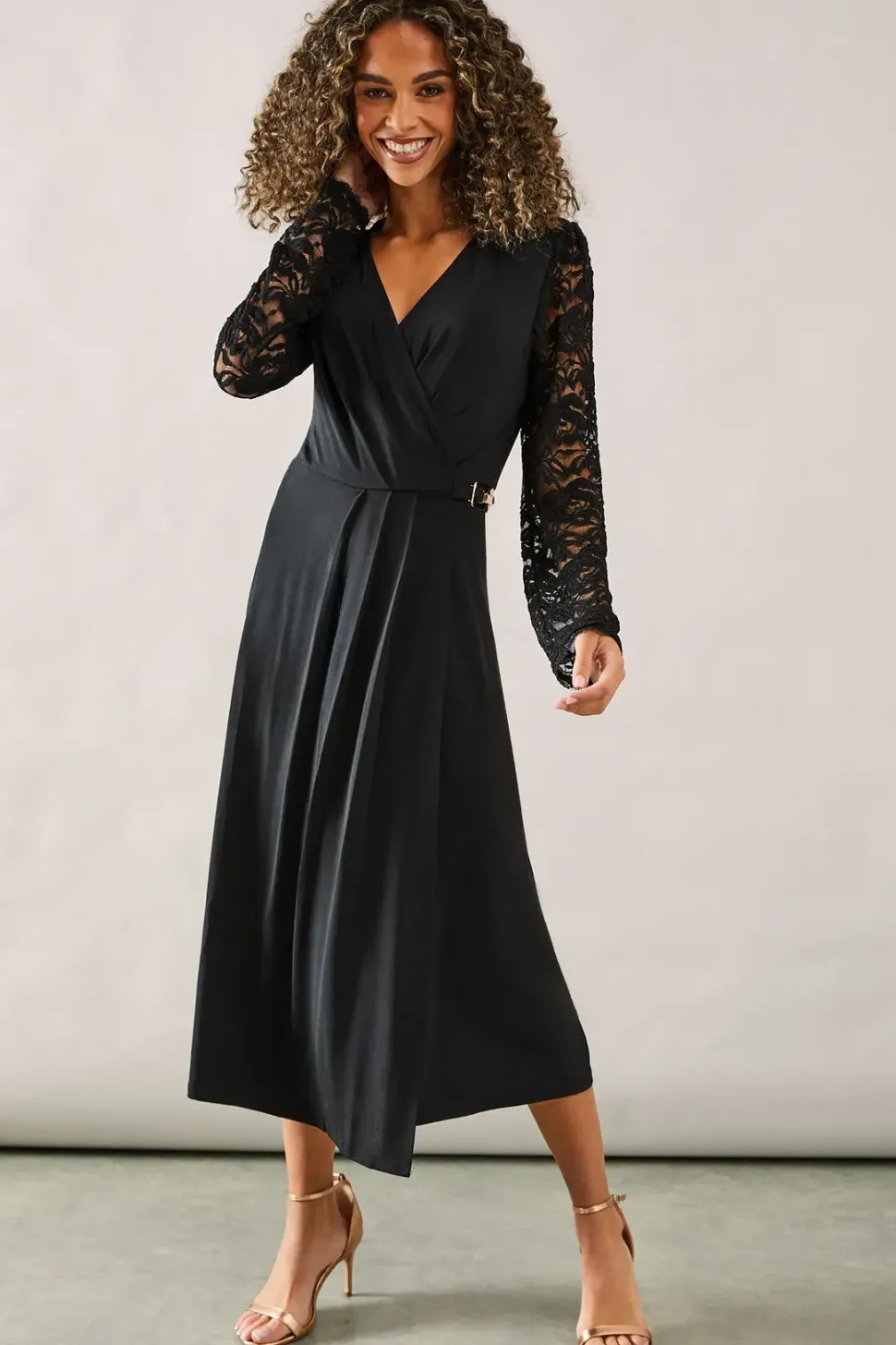Lace Insert Jersey Wrap Dress