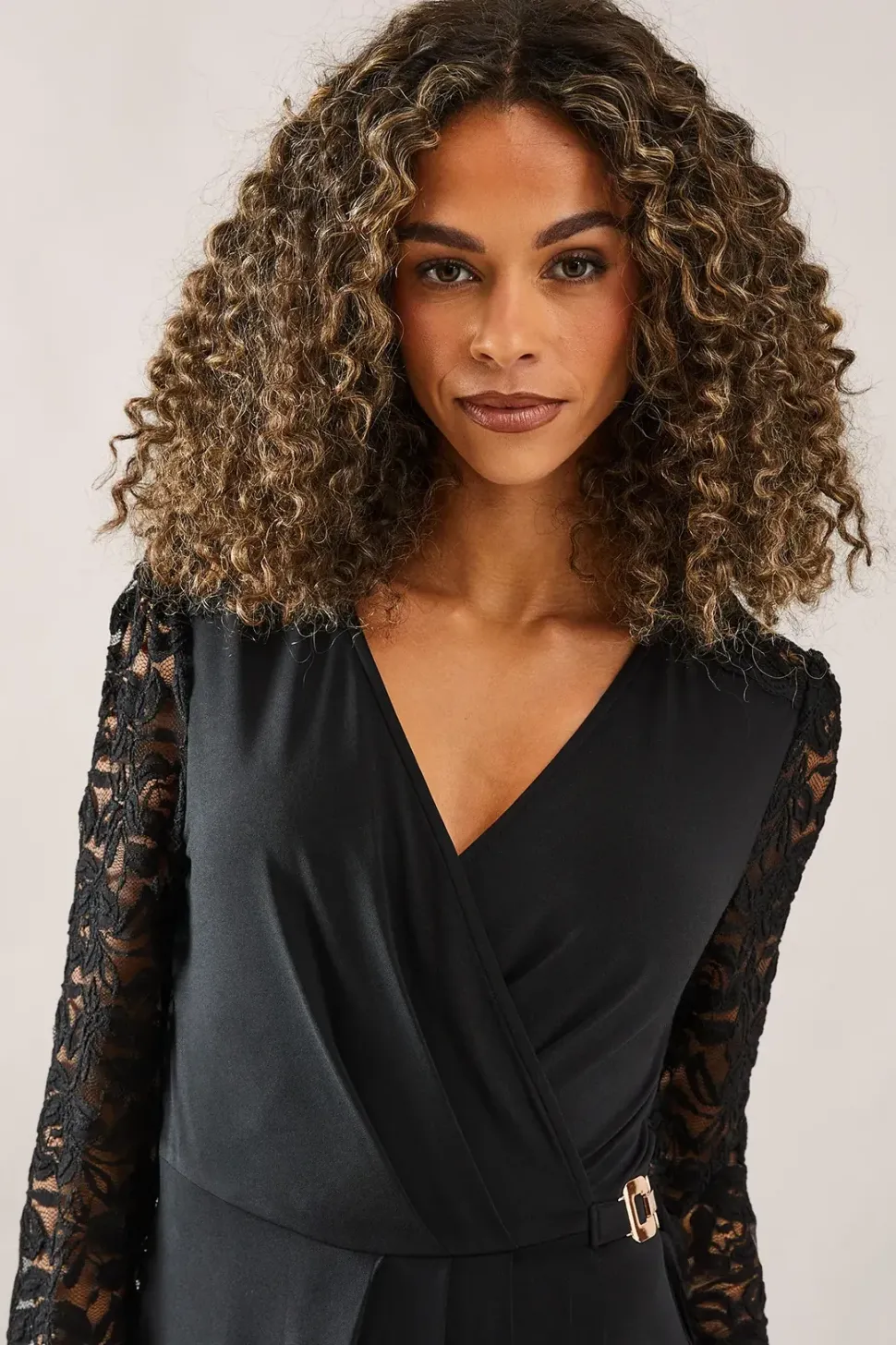 Lace Insert Jersey Wrap Dress