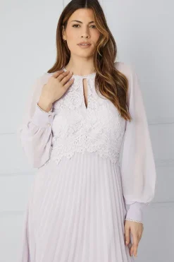 Lace Insert Pleated Midi Dress