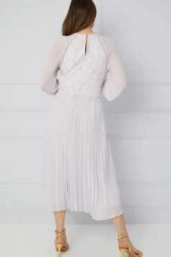 Lace Insert Pleated Midi Dress