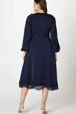 Lace Insert Wrap Midi Dress