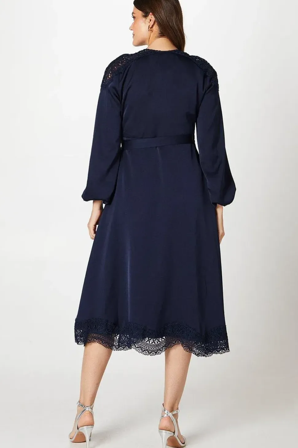 Lace Insert Wrap Midi Dress