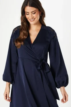 Lace Insert Wrap Midi Dress