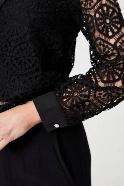 Lace Layer Sheer Sleeve Cropped Shirt