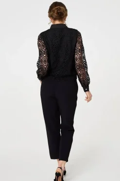 Lace Layer Sheer Sleeve Cropped Shirt
