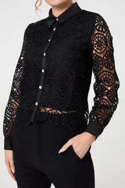 Lace Layer Sheer Sleeve Cropped Shirt