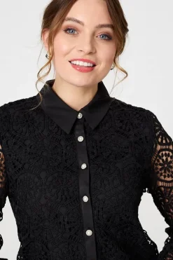 Lace Layer Sheer Sleeve Cropped Shirt
