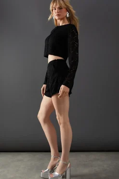Lace Long Sleeve Button Down Crop Top