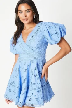 Lace Mini Dress With Puff Sleeve