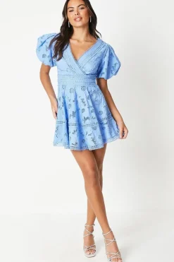 Lace Mini Dress With Puff Sleeve