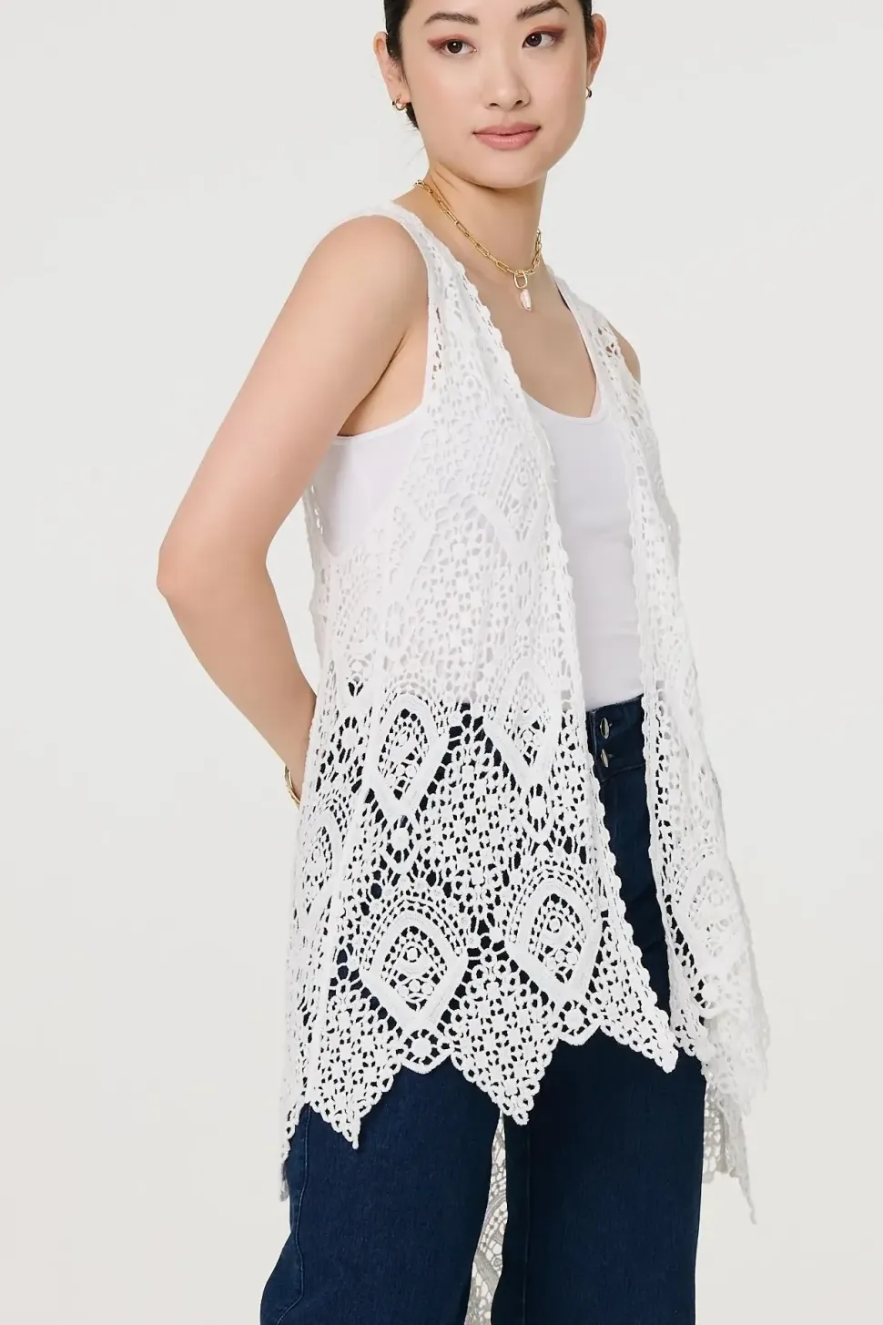 Lace Open Front High Low Cardigan