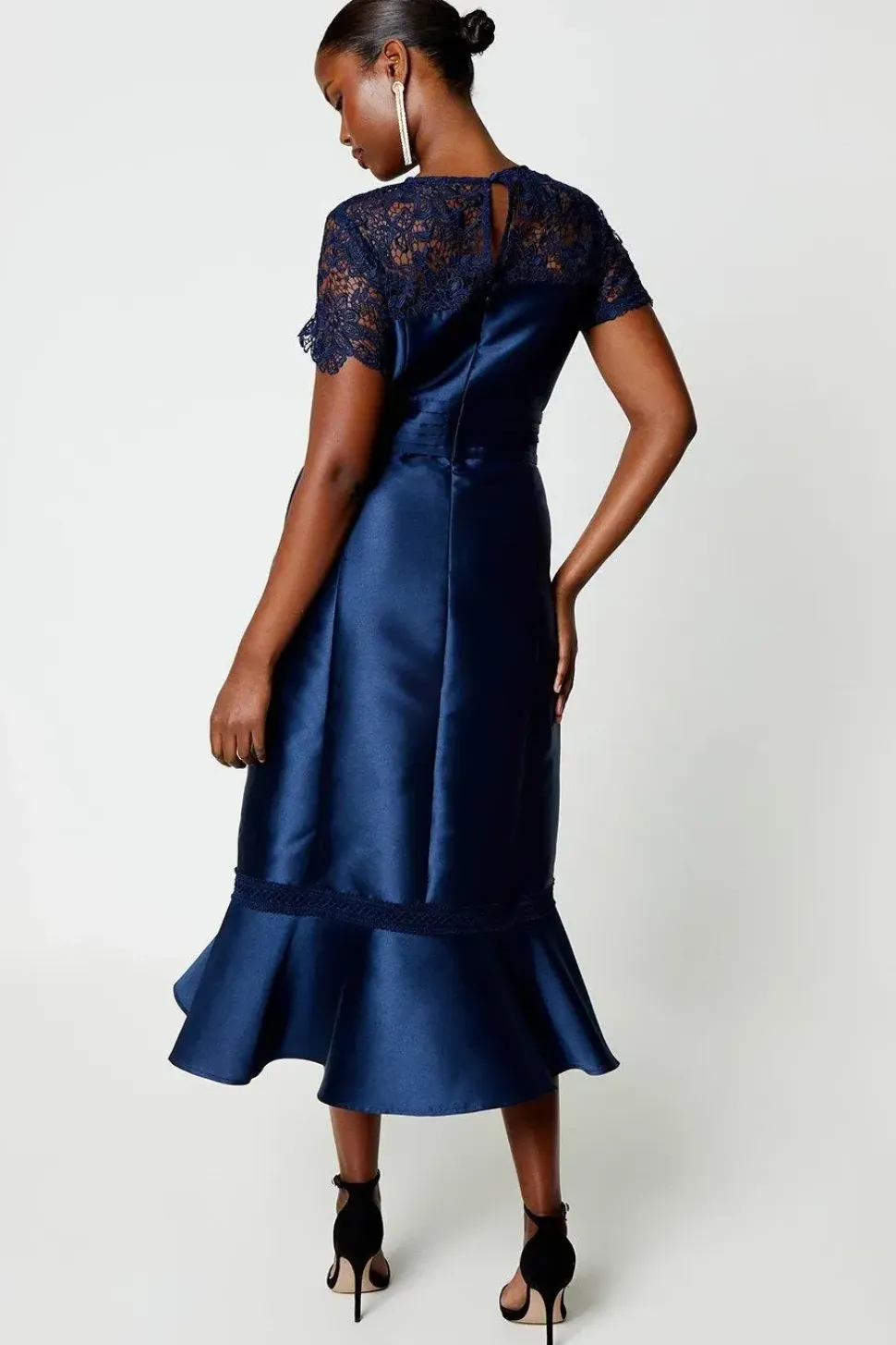 Lace Panel Twill Midi Dress
