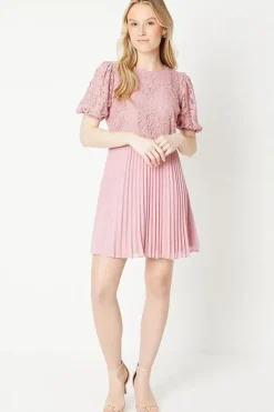 Lace Pleated Chiffon Mini Dress