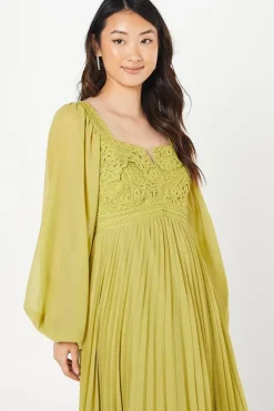 Lace Pleated Midi Wedding Guest Dress