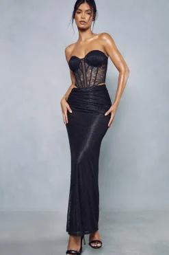 Lace Ruched Side Maxi Skirt