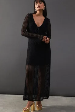 Lace Ruffle Front Flute Sleeve Cardigan Dress Set