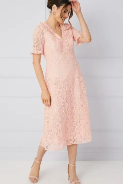 Lace Ruffle Front Midi Dress