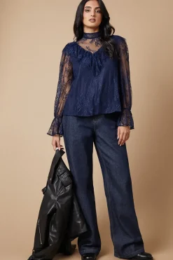 Lace Ruffle Neck Blouse
