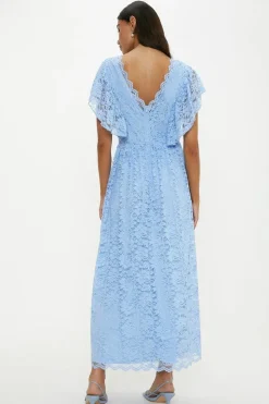 Lace Ruffle Sleeve Midi Dress
