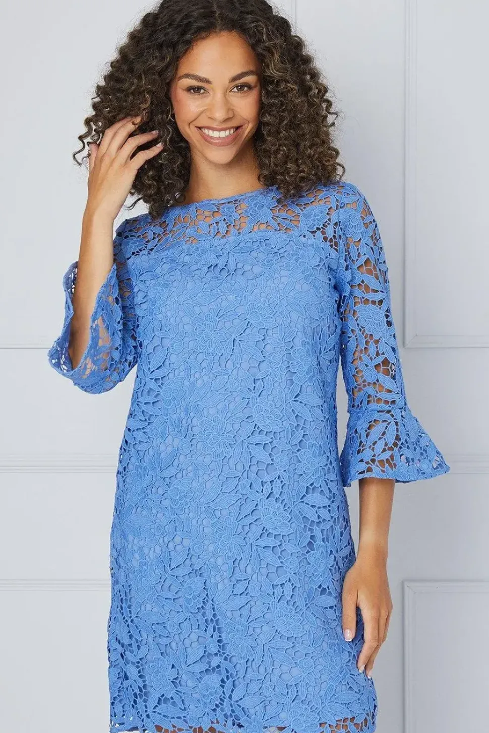 Lace Ruffle Sleeve Shift Dress
