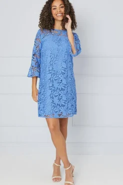 Lace Ruffle Sleeve Shift Dress