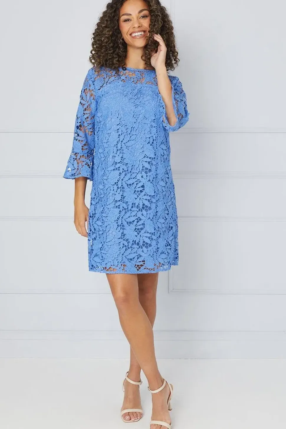 Lace Ruffle Sleeve Shift Dress