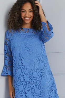 Lace Ruffle Sleeve Shift Dress