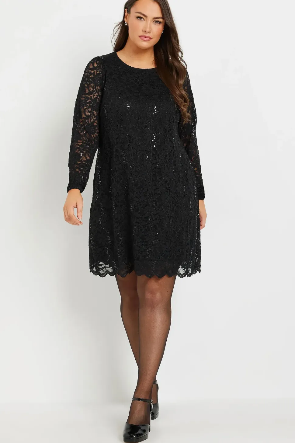 Lace Scallop Hem Mini Dress