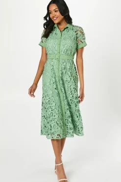 Lace Shirt Dress With Contrast Panelling