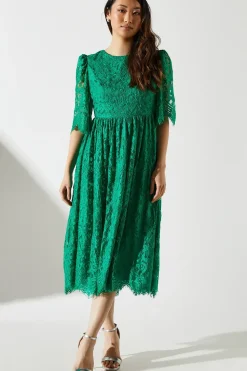 Lace Short Sleeve Midi Dress