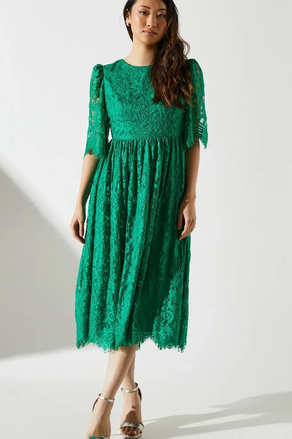 Lace Short Sleeve Midi Dress