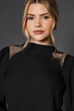 Lace Shoulder Long Sleeve Blouse