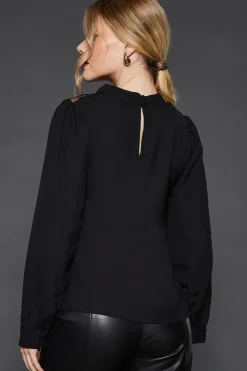 Lace Shoulder Long Sleeve Blouse