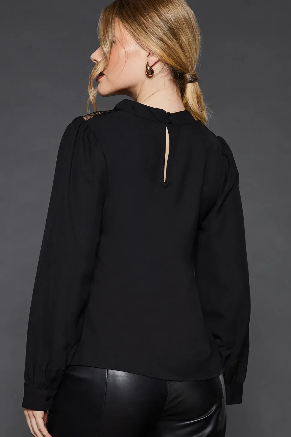 Lace Shoulder Long Sleeve Blouse