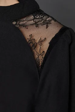 Lace Shoulder Long Sleeve Blouse