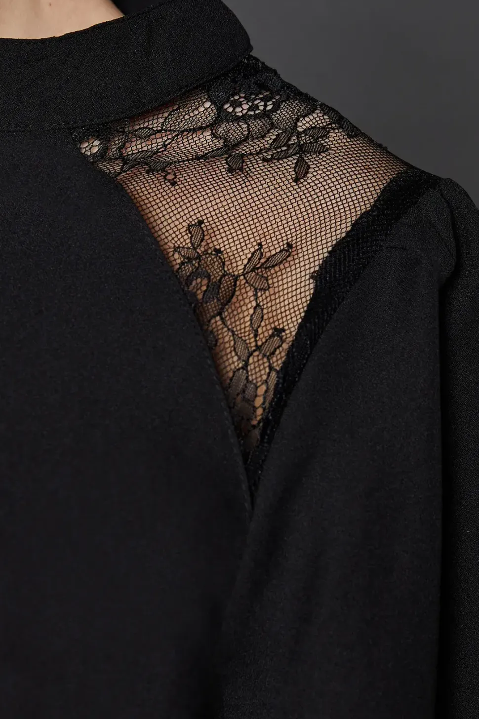 Lace Shoulder Long Sleeve Blouse