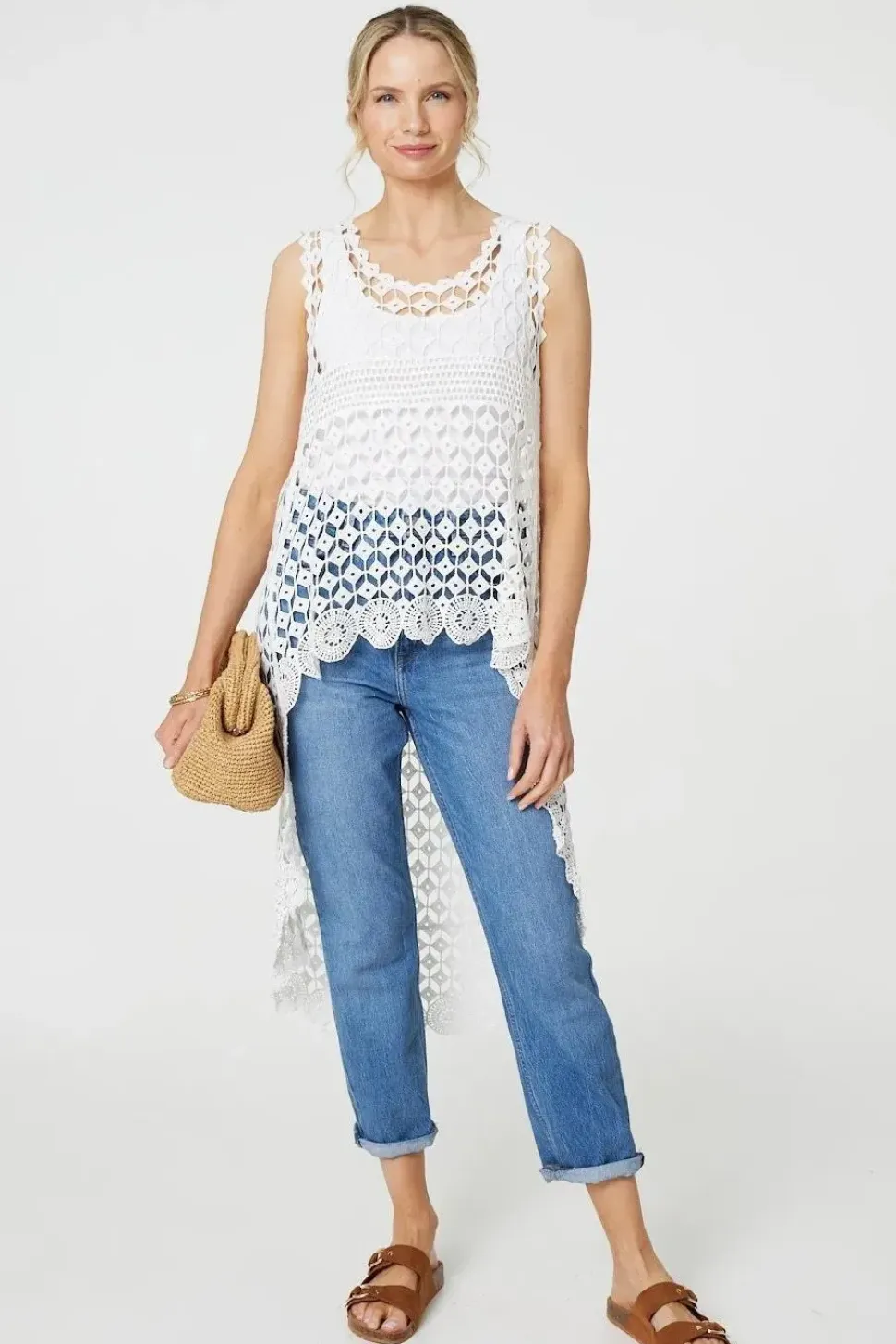 Lace Sleeveless High Low Top