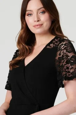 Lace Sleeve V-Neck Peplum Top