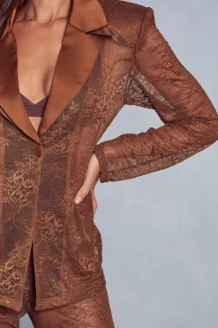 Lace Structured Satin Trim Blazer