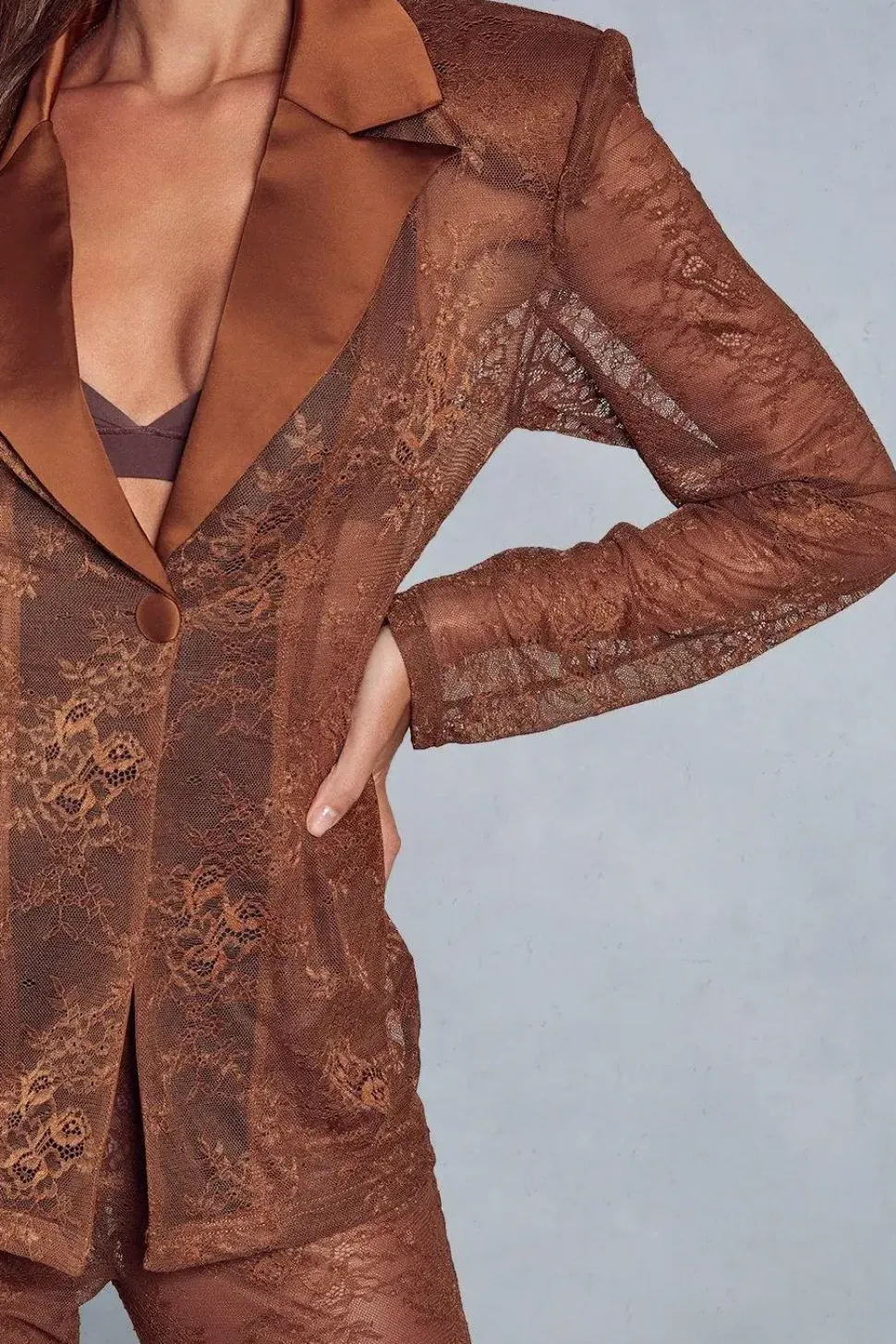 Lace Structured Satin Trim Blazer
