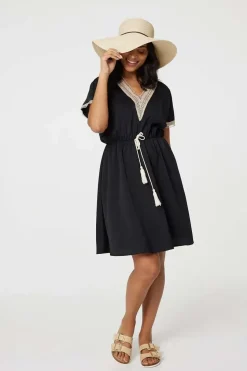 Lace Tassel Waist Tie Short Dress
