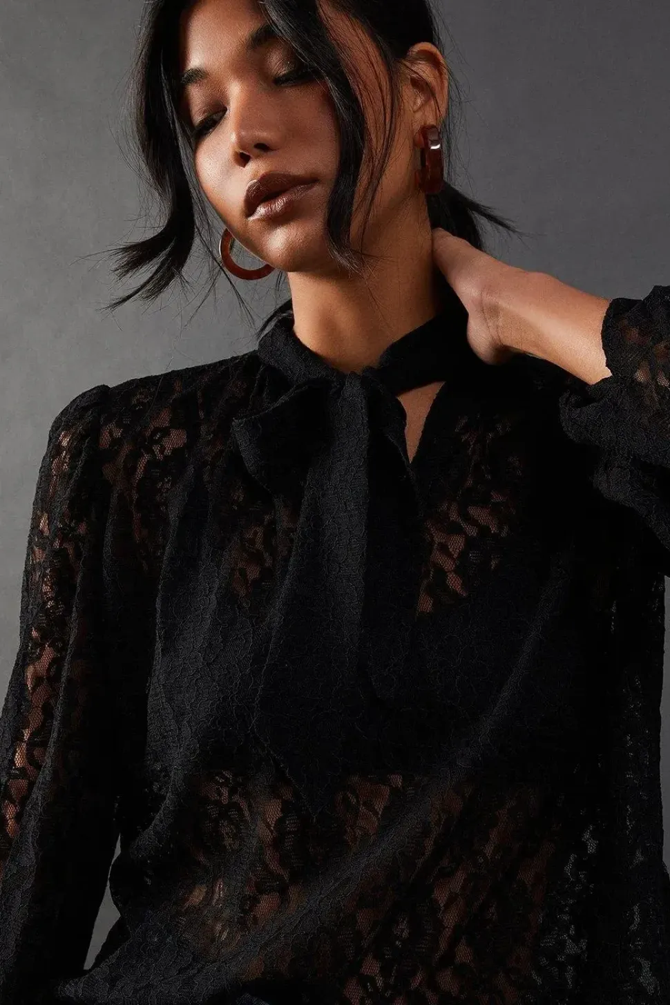 Lace Tie Neck Blouse